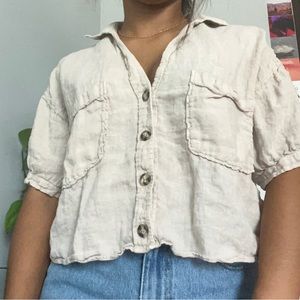 Beige Zara short sleeve linen button down